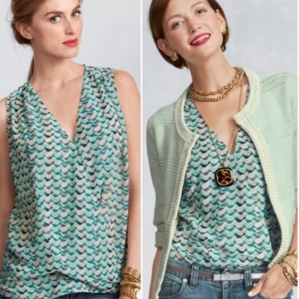 CABI Tweet Bird Printed Wrap Top Blue XS